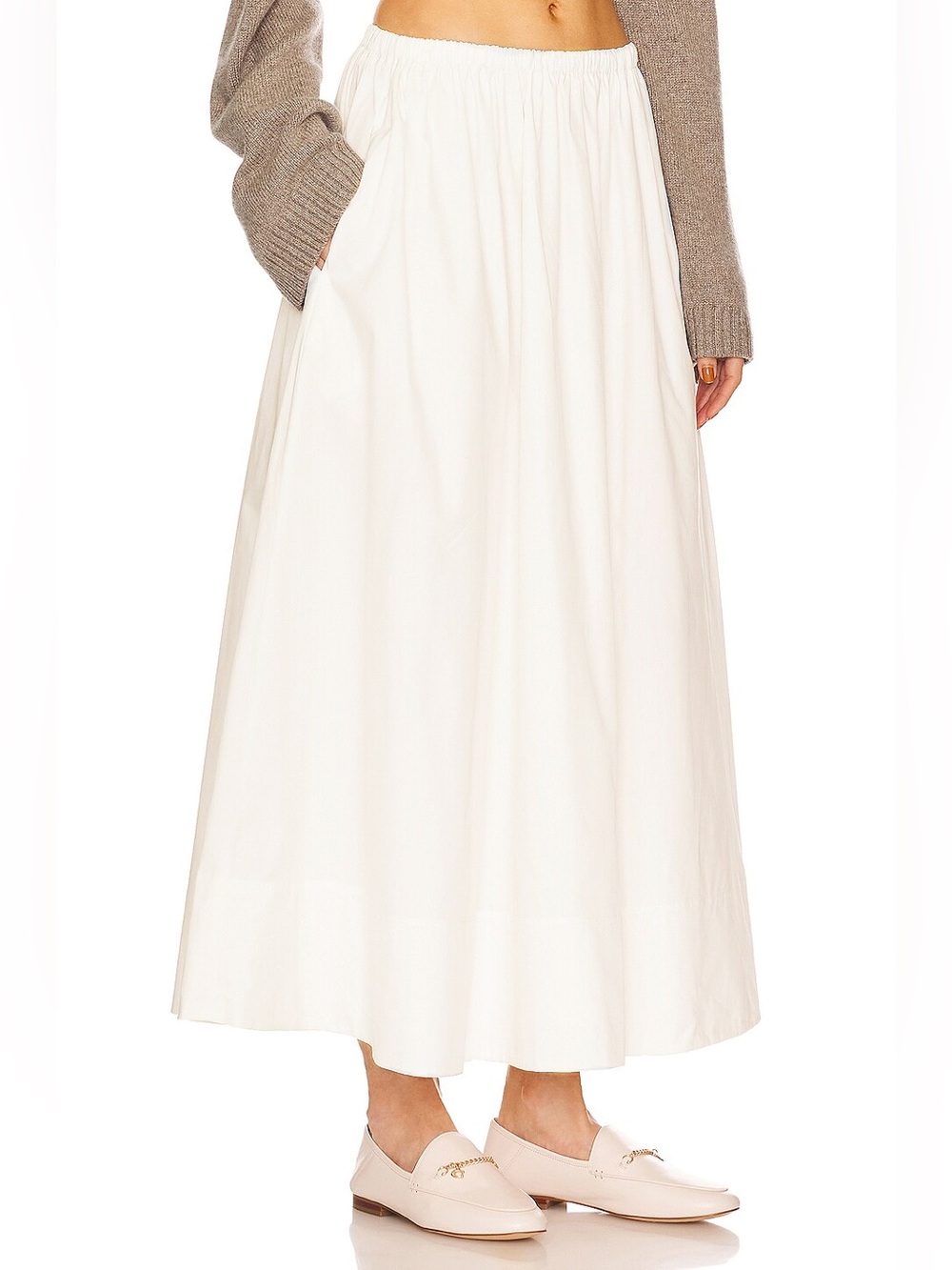 Helsa Cotton Poplin Midi Skirt in white